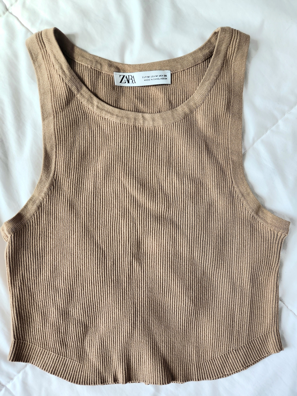 ZARA Women's Ribbed Cropped Tank Top in Tan